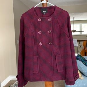 Mossimo Burgundy & Black Plaid Double-breasted Pea Coat Medium